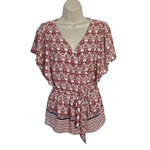 Loft Womens Wrap Blouse Top Size L Red Boho - Picture 1 of 8